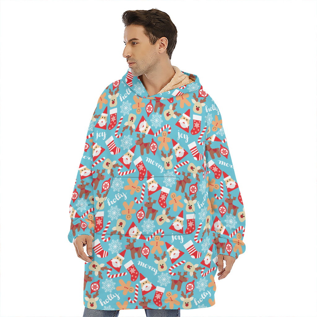 Cute Christmas Elements Pattern Print Hoodie Blanket