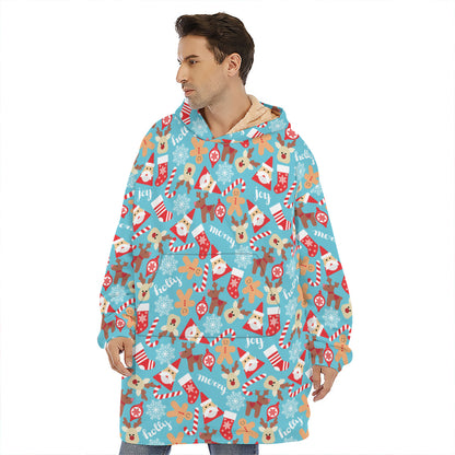 Cute Christmas Elements Pattern Print Hoodie Blanket