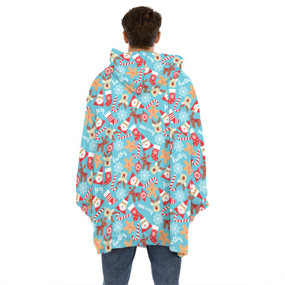Cute Christmas Elements Pattern Print Hoodie Blanket