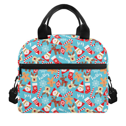 Cute Christmas Elements Pattern Print Insulated Lunch Bag
