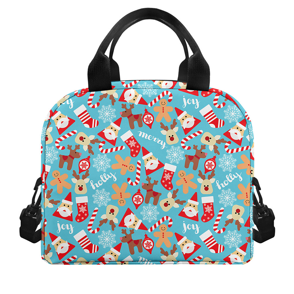 Cute Christmas Elements Pattern Print Insulated Lunch Bag
