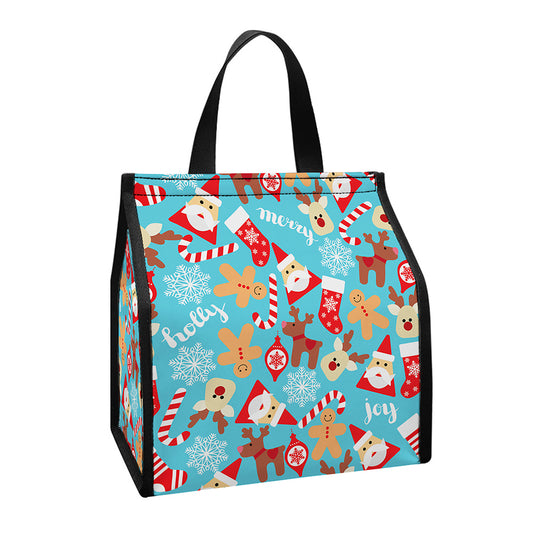 Cute Christmas Elements Pattern Print Insulated Lunch Tote