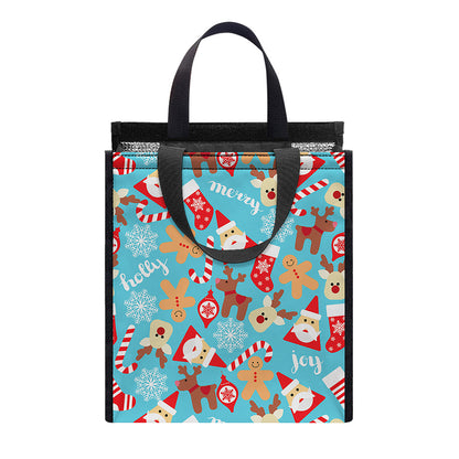 Cute Christmas Elements Pattern Print Insulated Lunch Tote