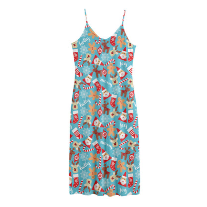 Cute Christmas Elements Pattern Print Jersey Midi Cami Dress
