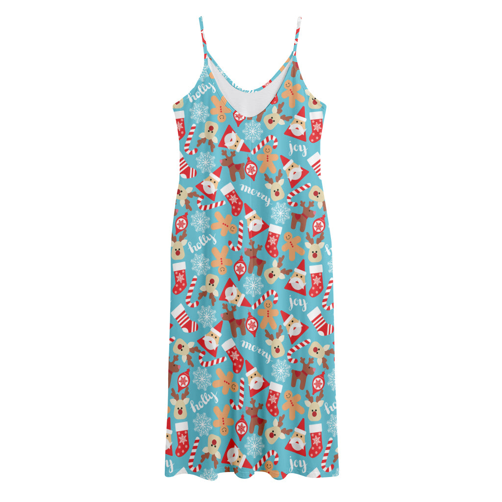 Cute Christmas Elements Pattern Print Jersey Midi Cami Dress