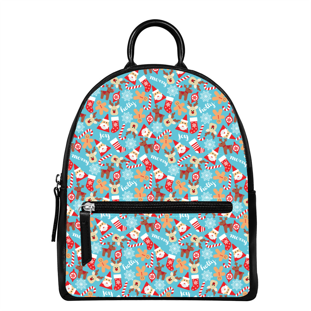 Cute Christmas Elements Pattern Print Leather Backpack