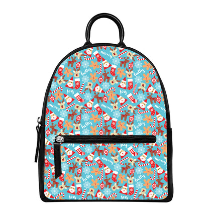 Cute Christmas Elements Pattern Print Leather Backpack