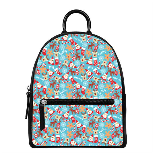 Cute Christmas Elements Pattern Print Leather Backpack