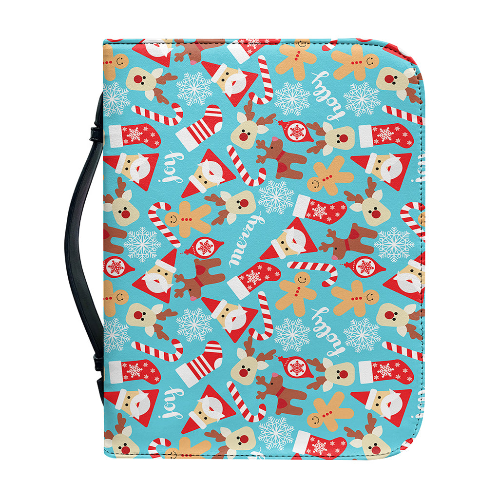Cute Christmas Elements Pattern Print Leather Bible Cover