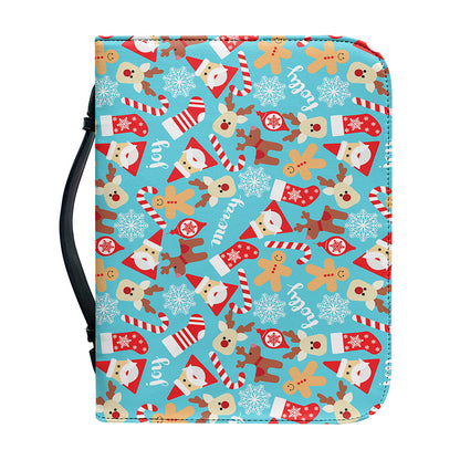 Cute Christmas Elements Pattern Print Leather Bible Cover
