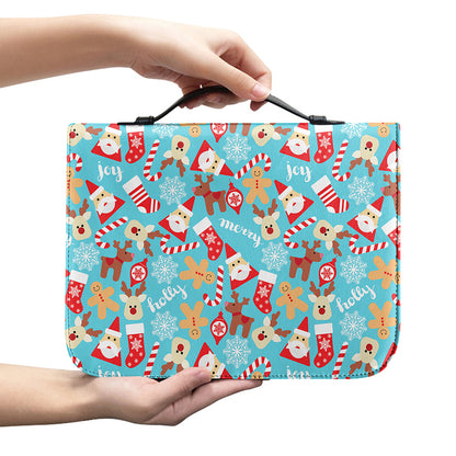 Cute Christmas Elements Pattern Print Leather Bible Cover