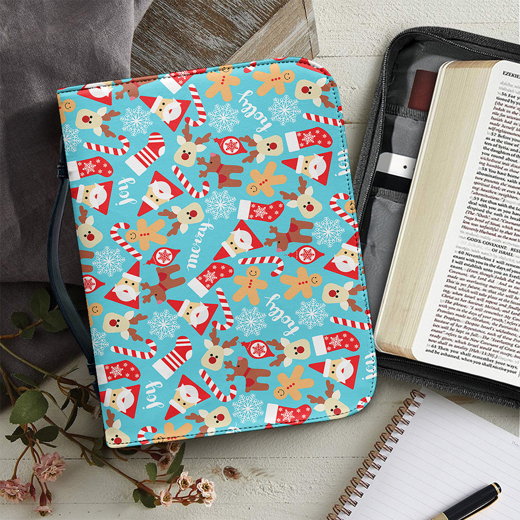 Cute Christmas Elements Pattern Print Leather Bible Cover