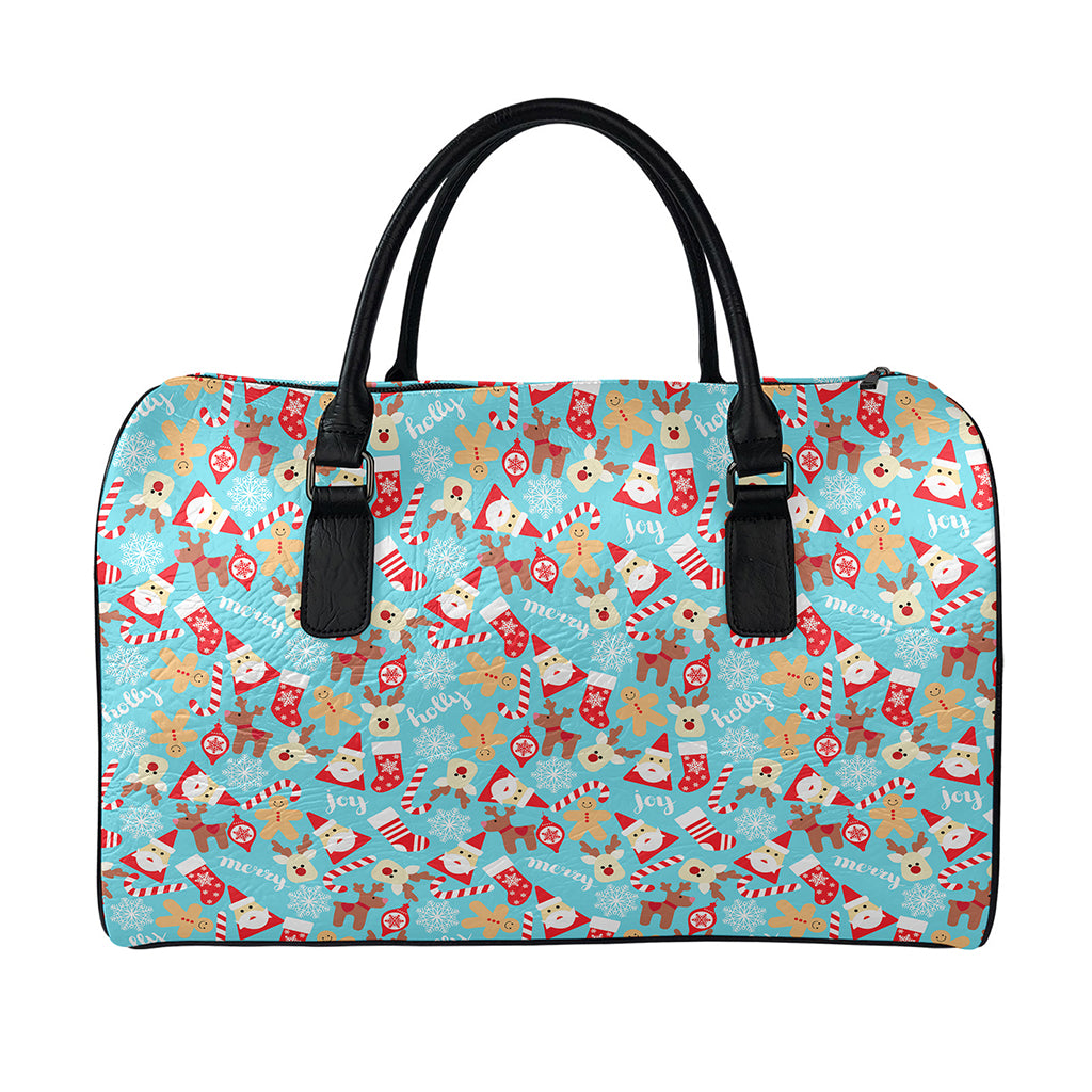 Cute Christmas Elements Pattern Print Leather Duffle Bag