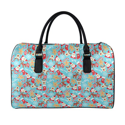 Cute Christmas Elements Pattern Print Leather Duffle Bag