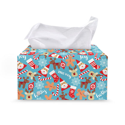 Cute Christmas Elements Pattern Print Leather Tissue Box Cover