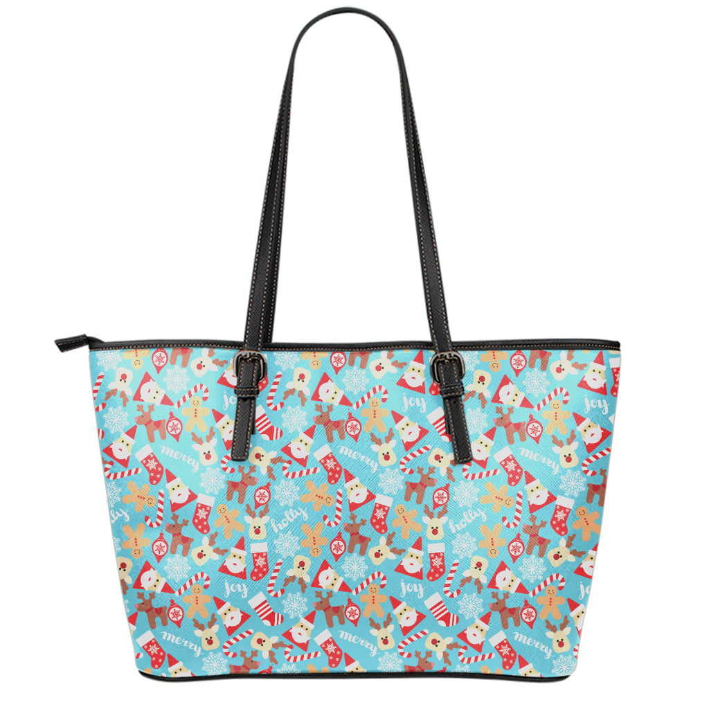 Cute Christmas Elements Pattern Print Leather Tote Bag