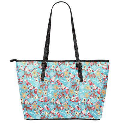 Cute Christmas Elements Pattern Print Leather Tote Bag
