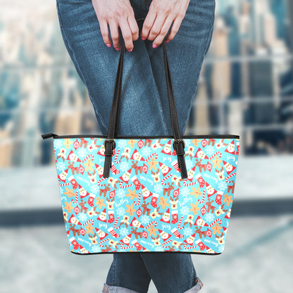 Cute Christmas Elements Pattern Print Leather Tote Bag