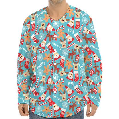 Cute Christmas Elements Pattern Print Long Sleeve Baseball Jersey