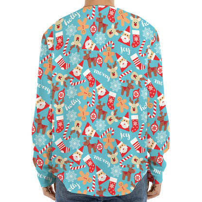 Cute Christmas Elements Pattern Print Long Sleeve Baseball Jersey