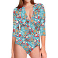 Cute Christmas Elements Pattern Print Long Sleeve Swimsuit