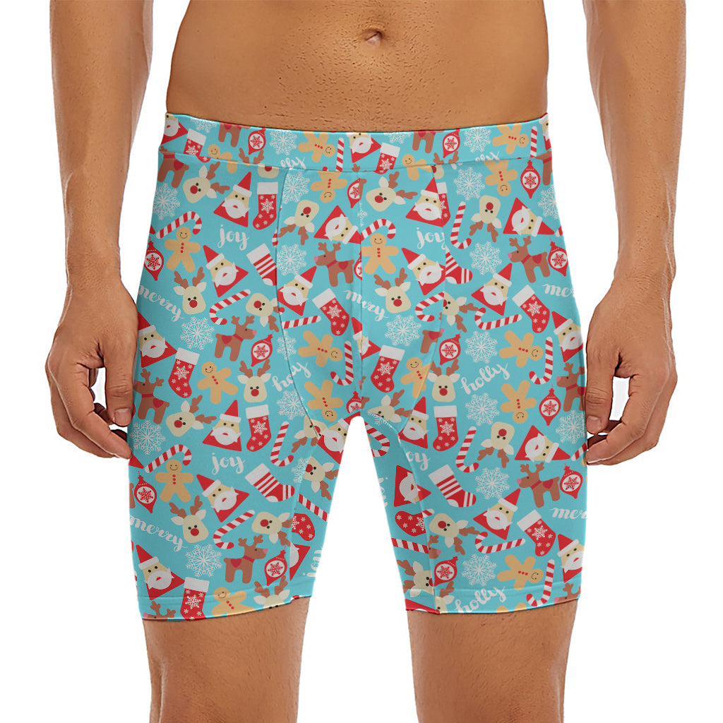 Cute Christmas Elements Pattern Print Men's Long Boxer Briefs