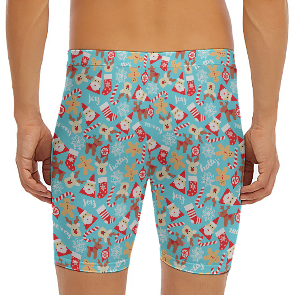 Cute Christmas Elements Pattern Print Men's Long Boxer Briefs