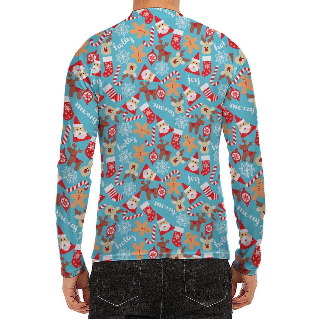Cute Christmas Elements Pattern Print Men's Long Sleeve Rash Guard