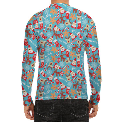 Cute Christmas Elements Pattern Print Men's Long Sleeve Rash Guard
