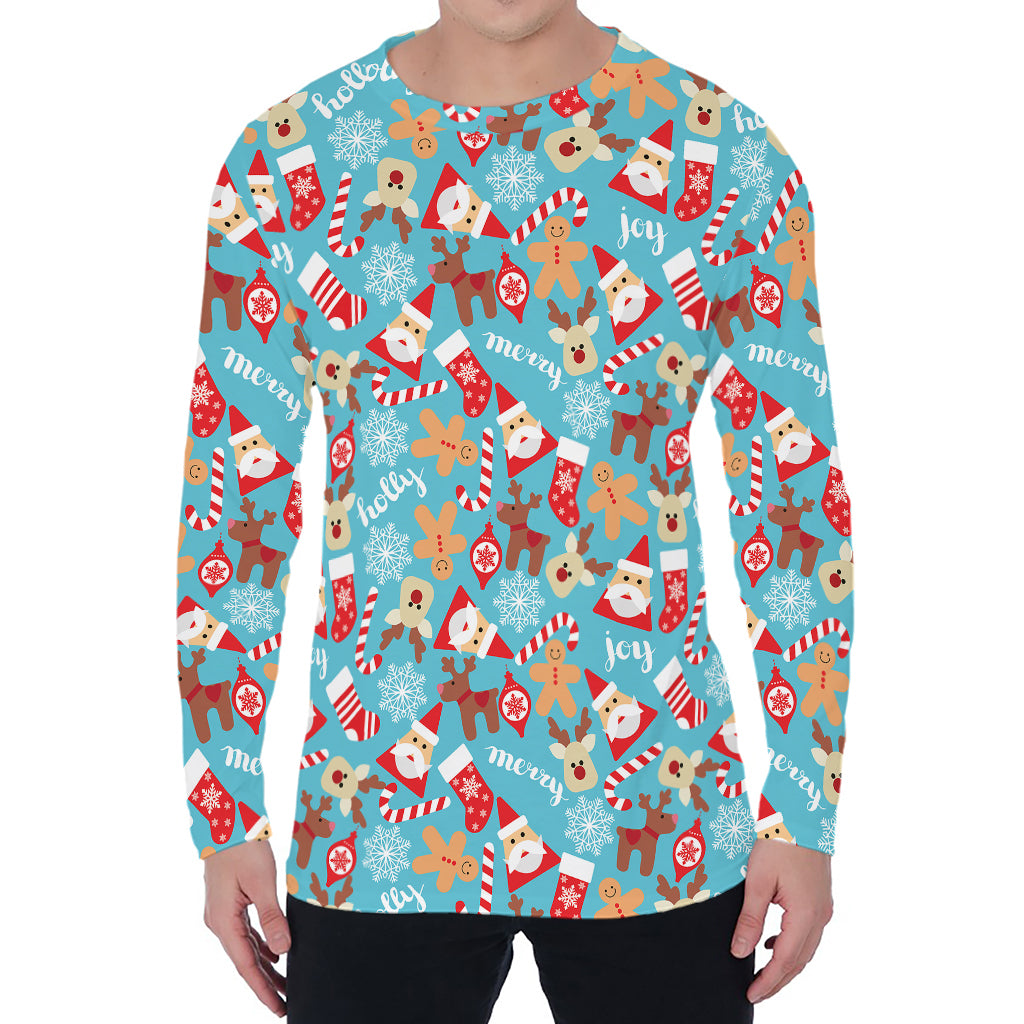 Cute Christmas Elements Pattern Print Men's Long Sleeve T-Shirt