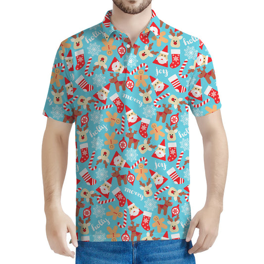 Cute Christmas Elements Pattern Print Men's Polo Shirt