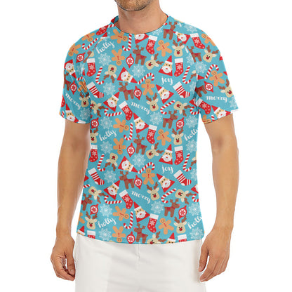Cute Christmas Elements Pattern Print Men's Short Sleeve Rash Guard