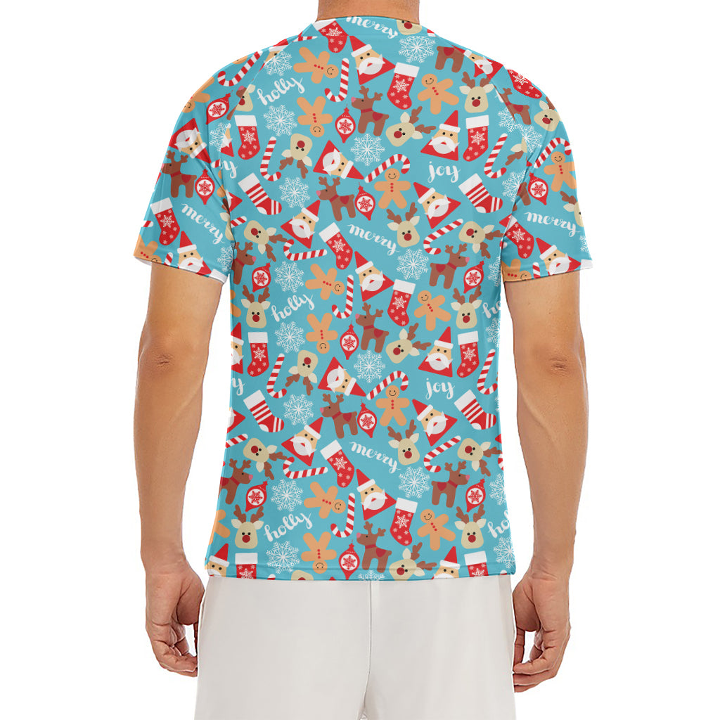Cute Christmas Elements Pattern Print Men's Short Sleeve Rash Guard