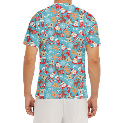 Cute Christmas Elements Pattern Print Men's Short Sleeve Rash Guard