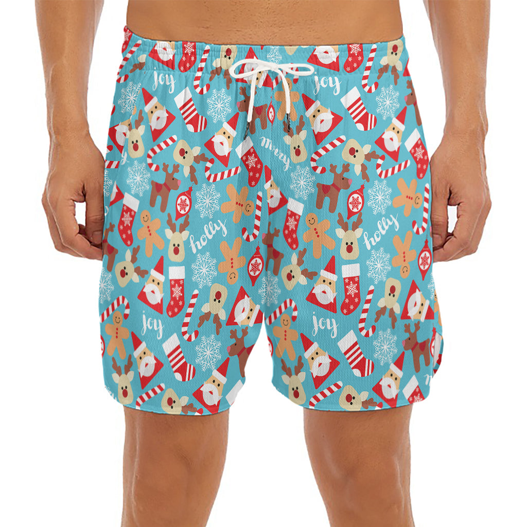 Cute Christmas Elements Pattern Print Men's Split Running Shorts