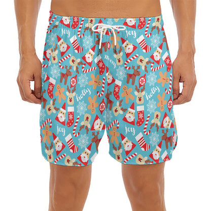Cute Christmas Elements Pattern Print Men's Split Running Shorts
