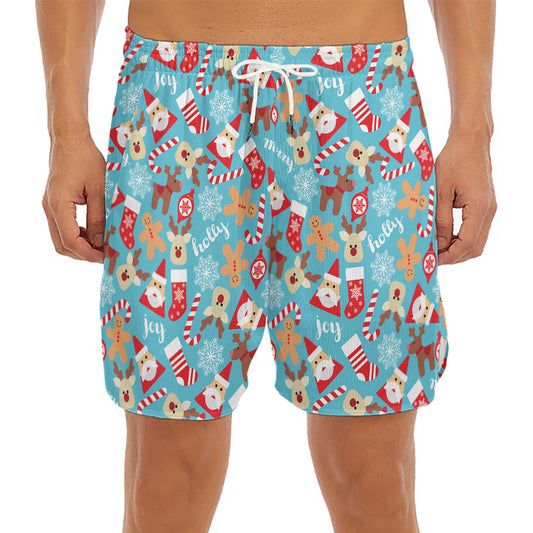 Cute Christmas Elements Pattern Print Men's Split Running Shorts