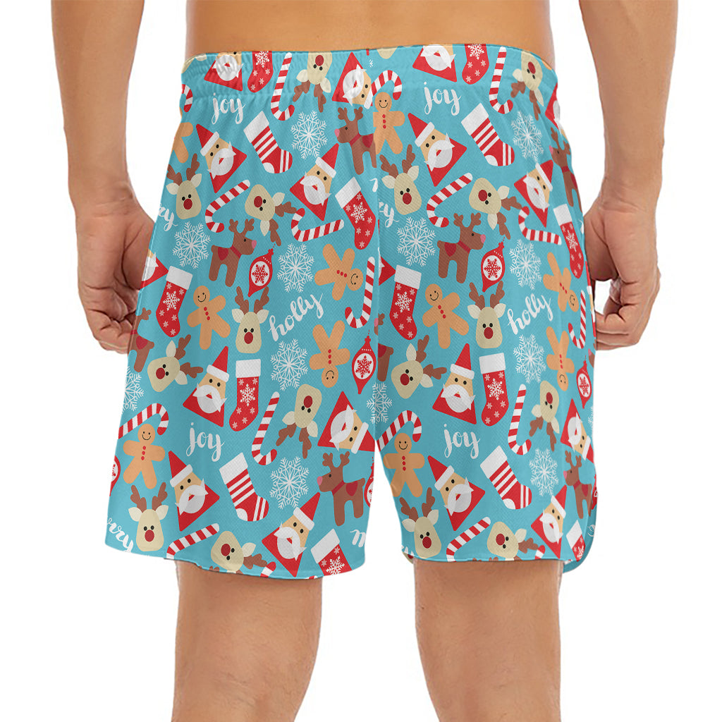 Cute Christmas Elements Pattern Print Men's Split Running Shorts