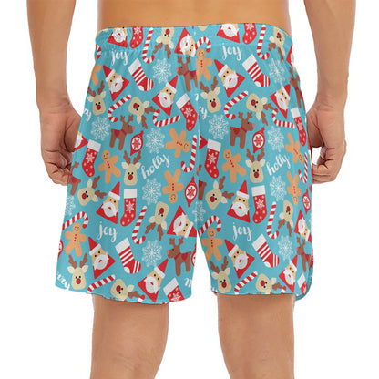 Cute Christmas Elements Pattern Print Men's Split Running Shorts