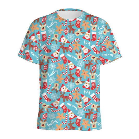 Cute Christmas Elements Pattern Print Men's Sports T-Shirt