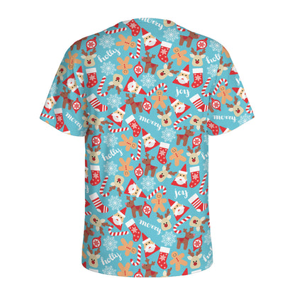 Cute Christmas Elements Pattern Print Men's Sports T-Shirt