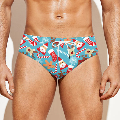 Cute Christmas Elements Pattern Print Men's Swim Briefs