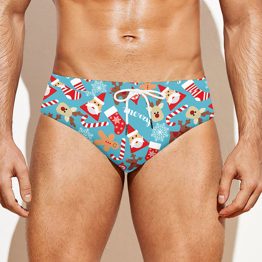 Cute Christmas Elements Pattern Print Men's Swim Briefs