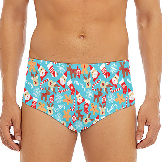 Cute Christmas Elements Pattern Print Men's Triangle Swim Briefs