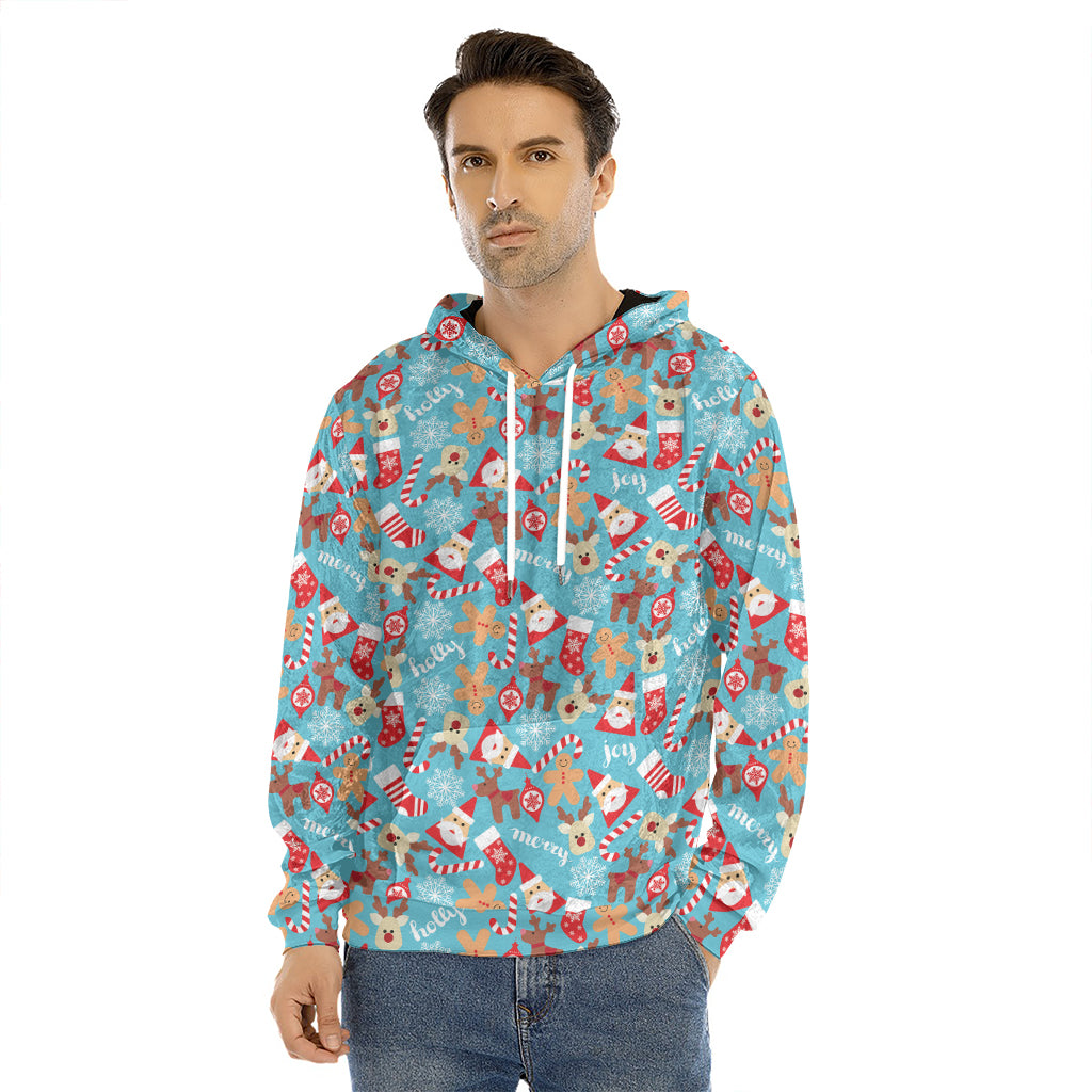 Cute Christmas Elements Pattern Print Men's Velvet Pullover Hoodie