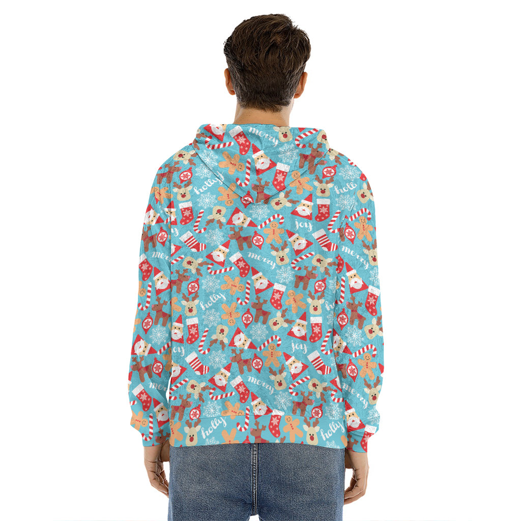 Cute Christmas Elements Pattern Print Men's Velvet Pullover Hoodie