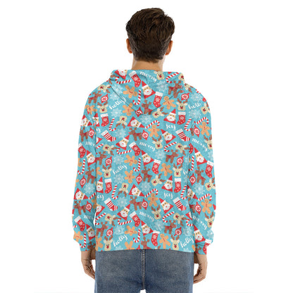Cute Christmas Elements Pattern Print Men's Velvet Pullover Hoodie