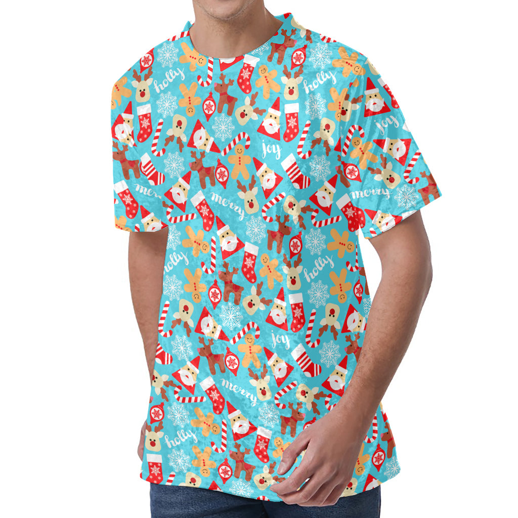 Cute Christmas Elements Pattern Print Men's Velvet T-Shirt
