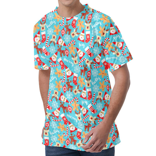 Cute Christmas Elements Pattern Print Men's Velvet T-Shirt