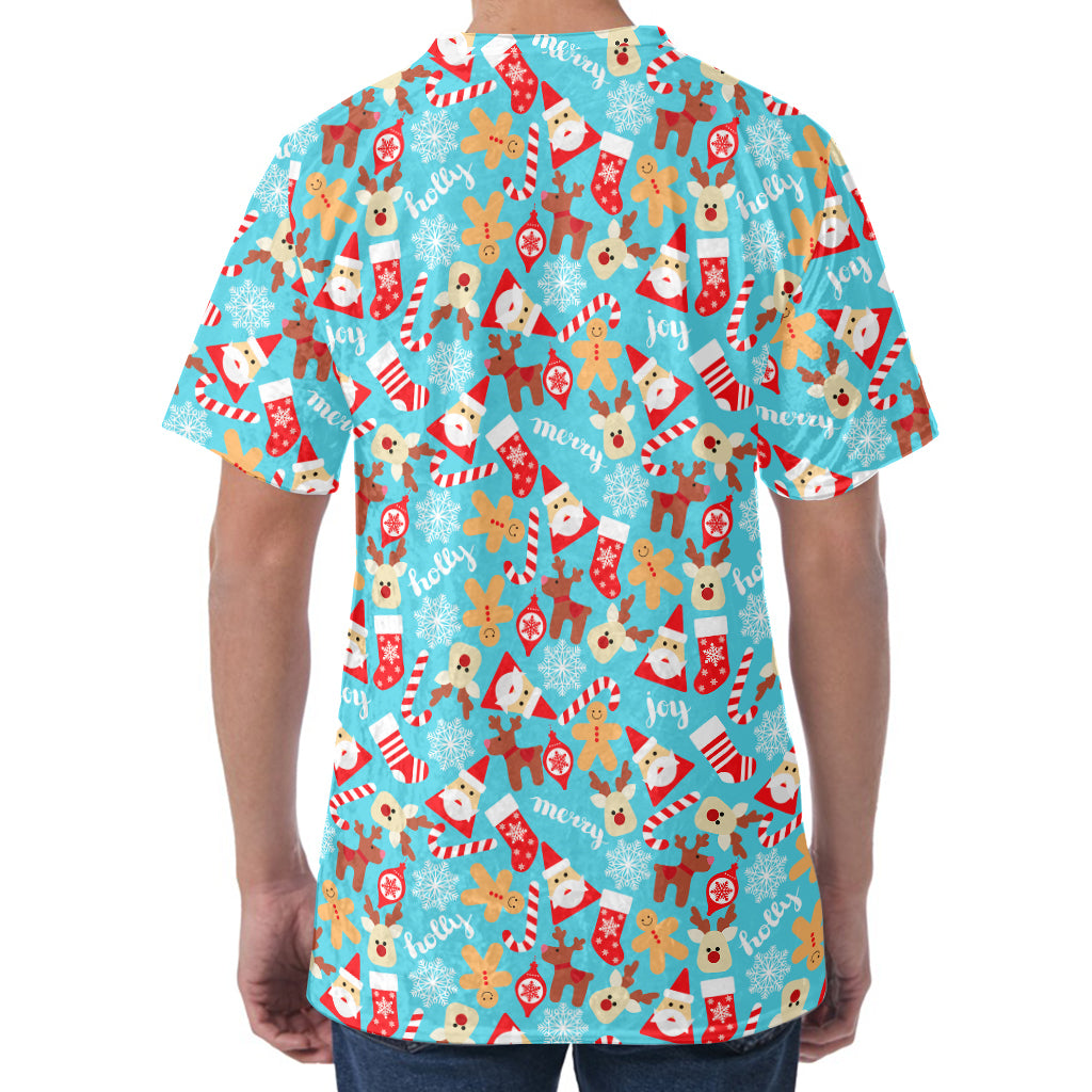 Cute Christmas Elements Pattern Print Men's Velvet T-Shirt